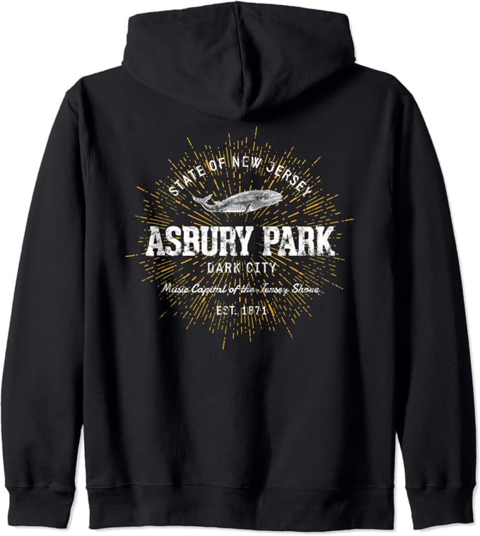 Vintage Retro Style Asbury Park Zip Hoodie Clothing